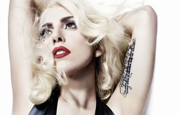 Picture girl, tattoo, blonde, lips, tattoo, singer, celebrity, lady gaga, lady Gaga