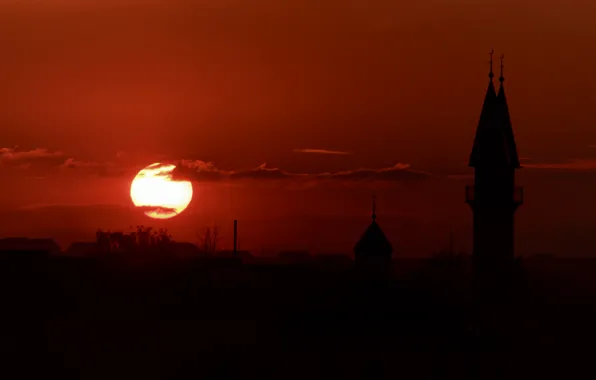 Picture the sun, sunset, mosque