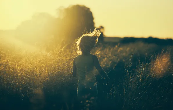 Picture grass, the sun, photo, running, girl, vintage