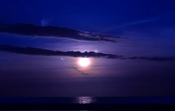 Picture sea, wave, clouds, night, the moon