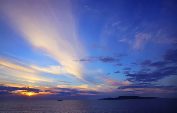 Picture sea, the sky, clouds, sunset, island