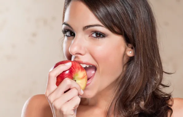 Picture girl, Apple, eating, Young
