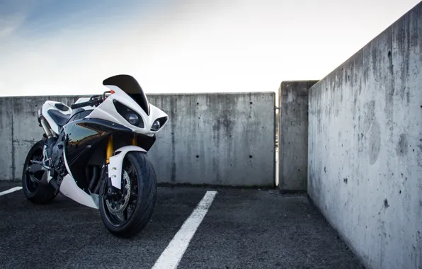 Picture white, the sky, clouds, motorcycle, white, yamaha, sky, Yamaha, yzf-r1