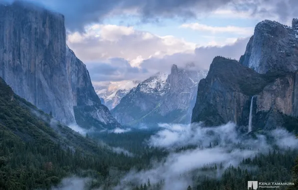 Picture landscape, mountains, clouds, nature, Park, waterfall, Yosemite