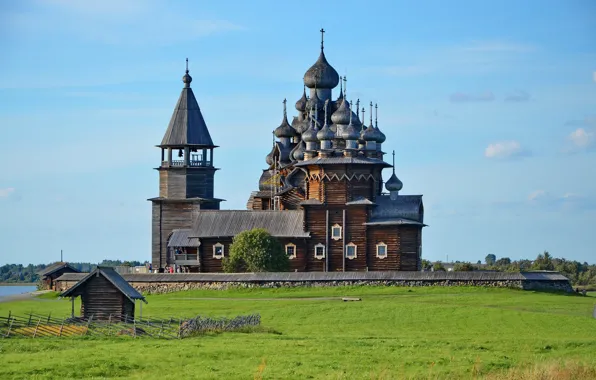 Picture landscape, lake, island, Church, Russia, dome, Karelia, Kizhi Pogost, Kizhi Pogost