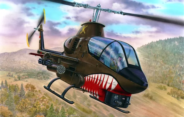 Picture art, helicopter, painting, aviation, AH-1G Cobra