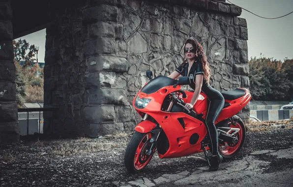 Picture Girl, Red, Model, Hair, Motocycle, Points, Tight Clothing