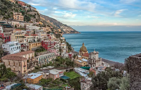 Picture sea, landscape, coast, building, Italy, Bay, Italy, Campania, Amalfi Coast, Positano, Positano, Gulf of Salerno, …