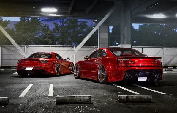 Picture car, tuning, nissan, red, mazda, rx7, tuning, silvia, s15, rx-7