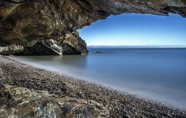 Picture sea, beach, pebbles, rock, shore