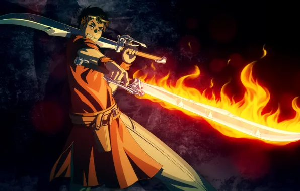Picture fire, warrior, glasses, swords, Mike Inel