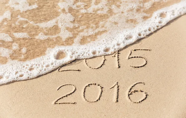 Picture sand, sea, beach, New Year, figures, New Year, Happy, 2016