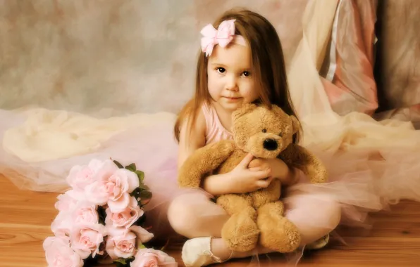 Picture roses, bear, girl