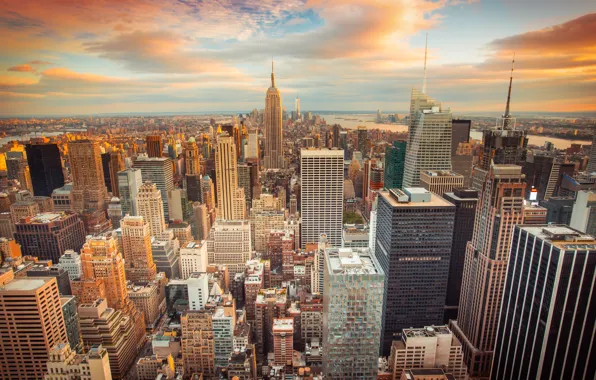 Picture the city, USA, USA, New York, skyscrapers, sunset, New York City, buildings, downtown, skyscrapers