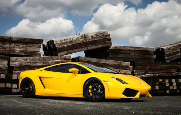 Picture Lamborghini, wheels, Gallardo, black, yellow