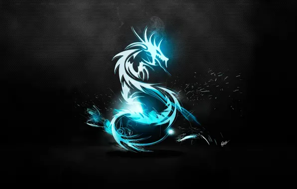 Picture the dark background, dragon, sparks