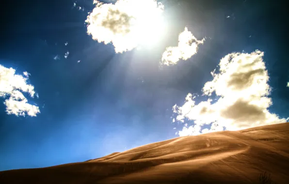 Picture sand, the sky, clouds, light, the dunes, desert, dunes