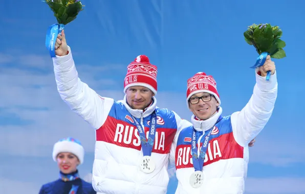 Picture joy, flowers, silver, skiers, Russia, biathlon, Champions, medals, rewarding, RUSSIA, Sochi 2014, Sochi 2014, Paralympic …