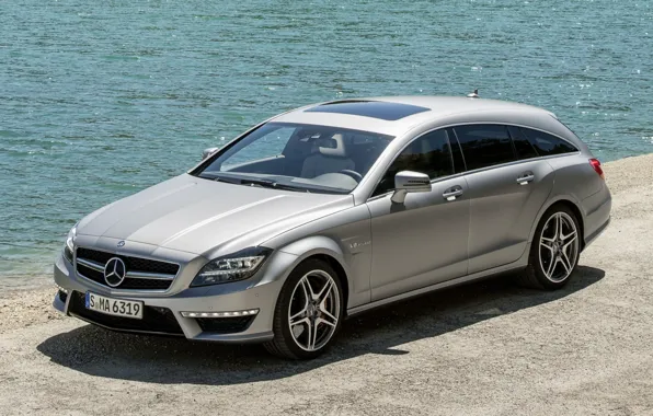 Picture water, shore, Mercedes-Benz, CLS, silver, AMG, the front, universal, AMG, Shooting Brake, Mercedes.Tsls