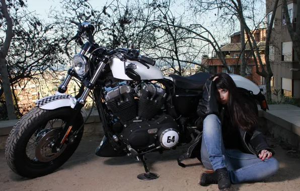 Picture girl, street, motorcycle