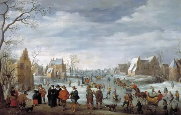 Picture the city, people, home, picture, Joost Cornelisz. Droochsloot, Winter Landscape with Ice Skating