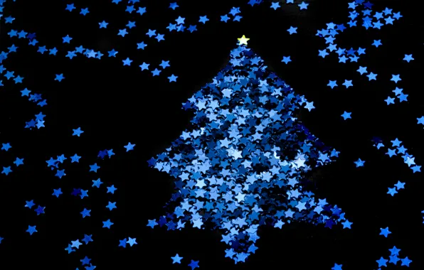 Picture blue, holiday, black, new year, Christmas, stars, tree, christmas, new year