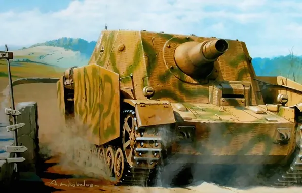 Picture war, art, tank, ww2, german tank, assault tank