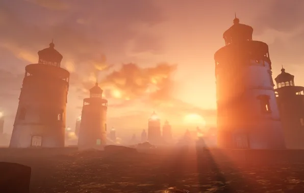 Picture BioShock, Sunset, lighthouse, BioShock Infinite