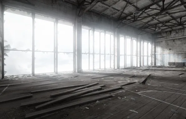 Picture light, the game, Board, Windows, dust, the atmosphere, abandoned, old, the gym, indie, atmosphere, homesick