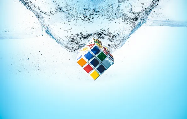 Picture water, macro, Rubik's cube