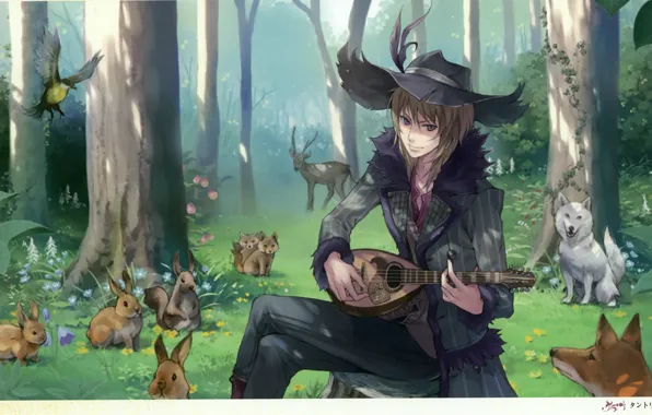 Picture wolf, hat, deer, rabbits, Fox, musician, musical instrument, into the woods, atelier rorona, tantoris, by …