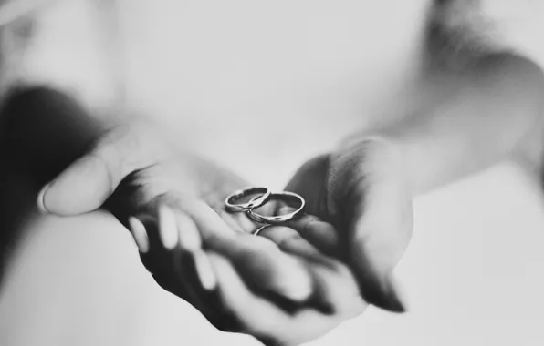 Picture ring, hands, black and white, wedding