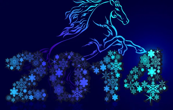 Picture snowflakes, holiday, horse, New year, blue background, 2014