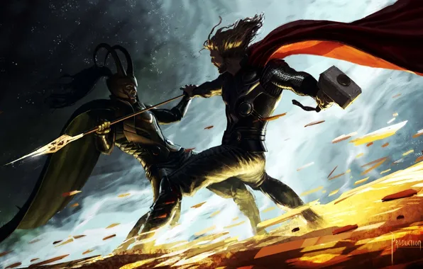 Picture the battle, Thor, Loki