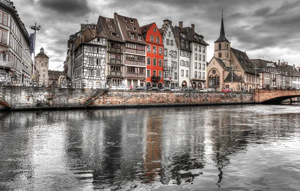 Picture bridge, river, paint, France, home, Strasbourg