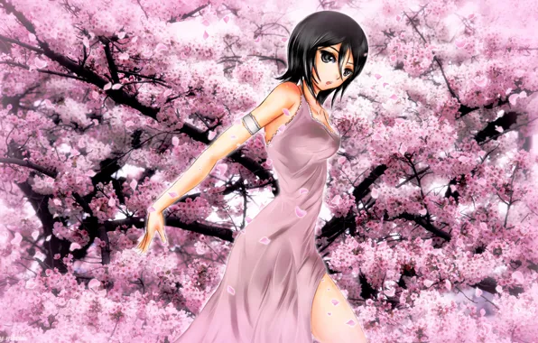 Picture Sakura, Anime, Bleach, flowering, Kuchiki Rukia, pink color