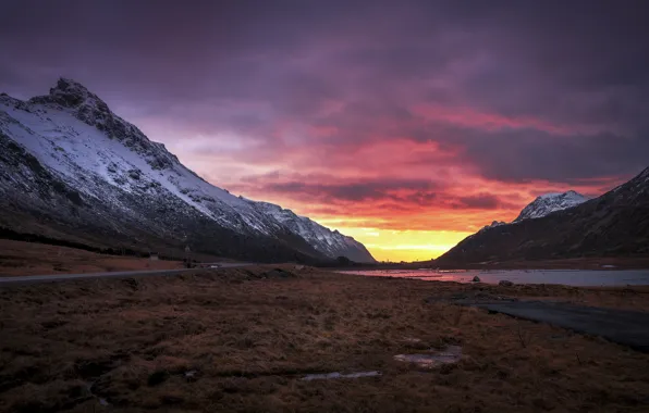 Picture road, mountains, dawn, morning, valley, Norway