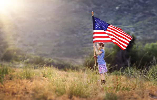 Picture flag, girl, patriotism, American Girl