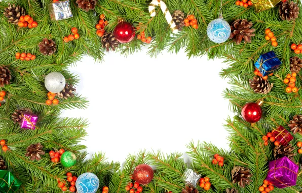 Picture decoration, berries, tree, bumps, Christmas decorations, boxes