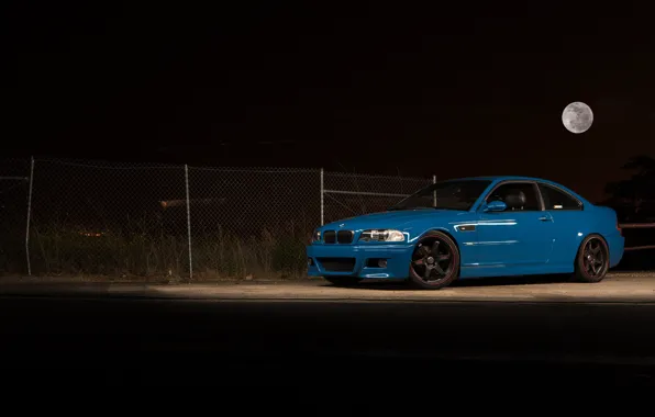 Picture night, blue, the moon, bmw, BMW, blue, e46