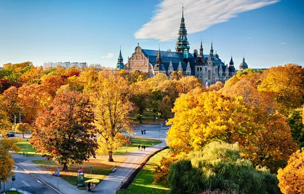 Picture autumn, the sky, trees, the city, Park, Cathedral