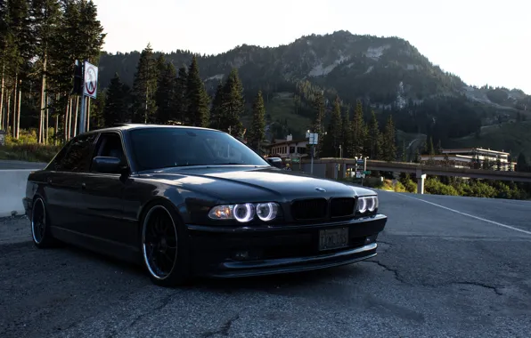 Picture road, mountains, tuning, bmw, BMW, e38, BBS, stance, 750il