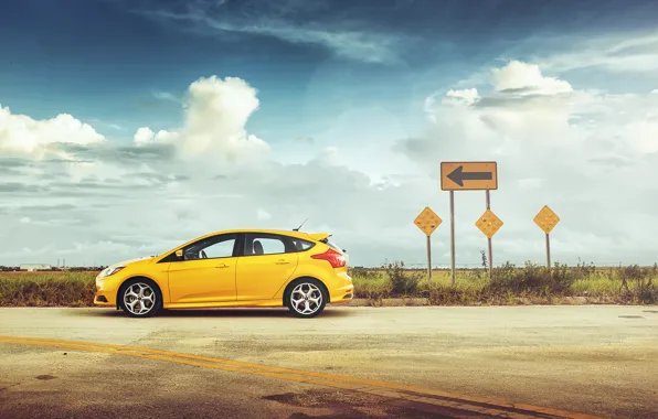 Picture yellow, Ford, focus, arrow, Focus, Ford, Sunny