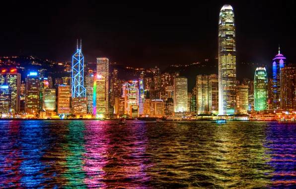 Picture the city, lights, reflection, the evening, Hong Kong