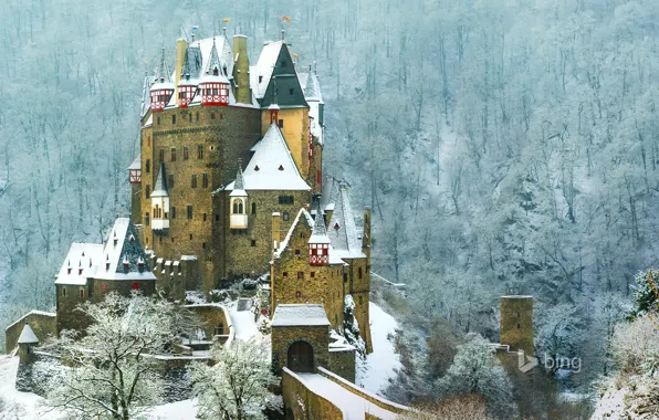 Picture forest, snow, mountains, castle, Germany, slope, ELTZ, Wierschem