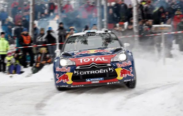Picture Winter, Snow, People, Logo, The hood, Citroen, Lights, DS3, WRC, Rally, The front, Blur