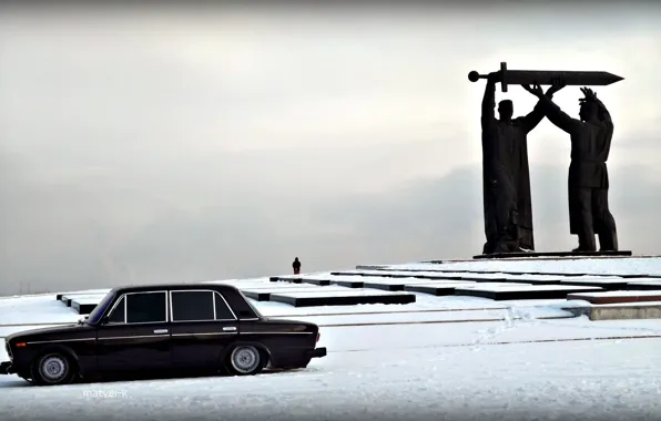 Picture machine, snow, Auto, monument, Lada, auto, Lada, 2103, VAZ, BPAN, Without Landing Auto No