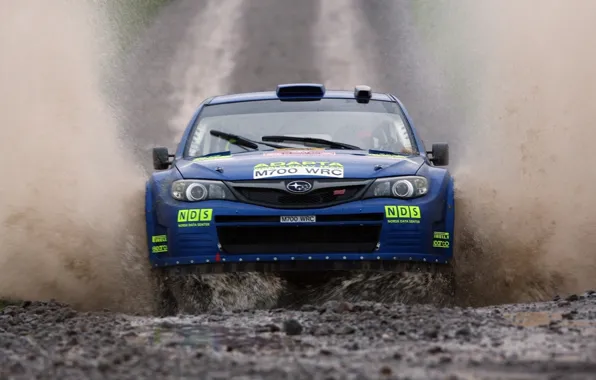 Picture Water, Auto, Blue, Subaru, Impreza, Machine, Logo, Squirt, Lights, Car, wrc, Rally, Rally, The front