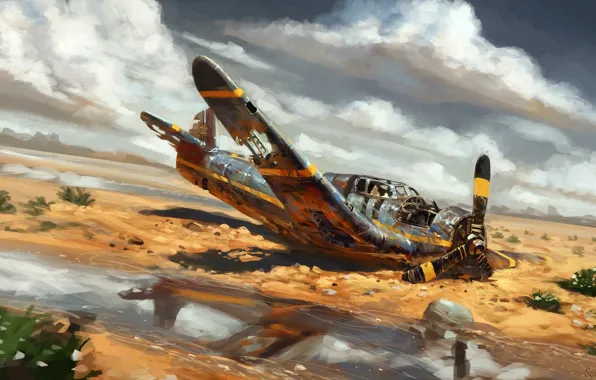 Picture aviation, the plane, desert, art, by real sonkes, crash