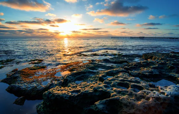 Picture the sky, the sun, clouds, Nature, CA, USA, USA, San Diego, San Diego, coastline, Ocean …